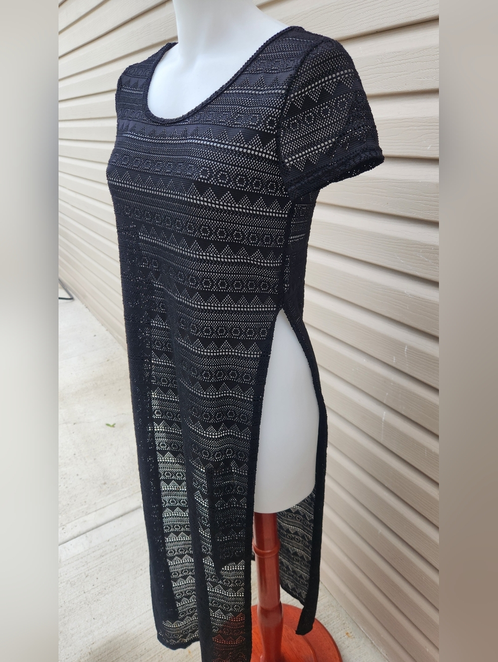 Say What? Black Crochet Maxi Swim Coverup with High Side Slits Vacation Summer